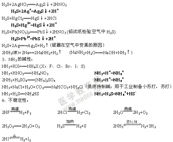 無(wú)機(jī)化學(xué)方程式-非金屬氫化物