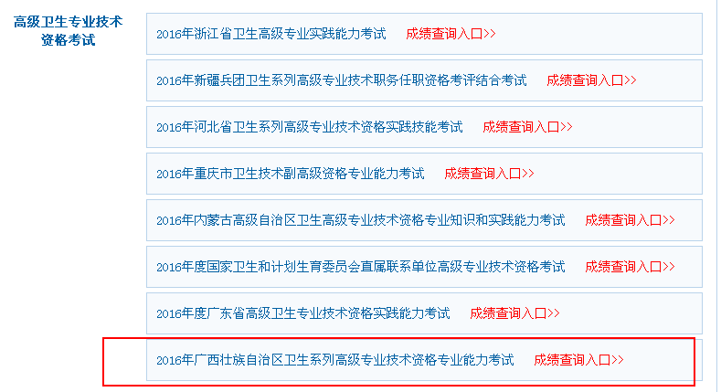 廣西2016年衛(wèi)生高級專業(yè)技術(shù)資格考試成績公布