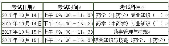 2017執(zhí)業(yè)藥師考試時(shí)間安排