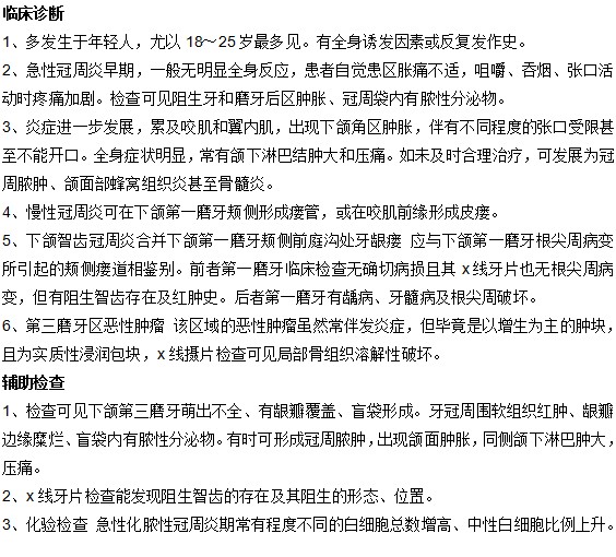 智齒周冠炎的臨床診斷與輔助檢查是什么？