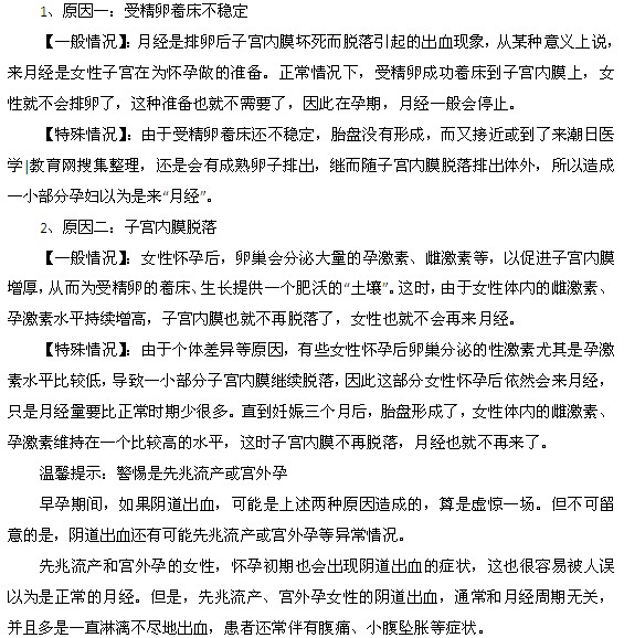 懷孕還來月經的原因都有什么