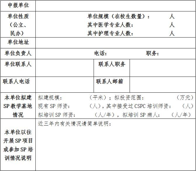 申報(bào)全國(guó)“標(biāo)準(zhǔn)化病人”(SP)教學(xué)基地的公告