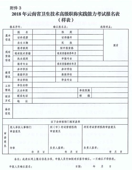 云南省2018年衛(wèi)生技術(shù)高級(jí)職稱實(shí)踐能力考試的通知