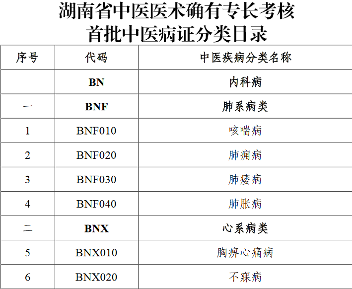 湖南省中醫(yī)醫(yī)術(shù)確有專長(zhǎng)考核首批中醫(yī)病證分類及中醫(yī)醫(yī)療技術(shù)目錄