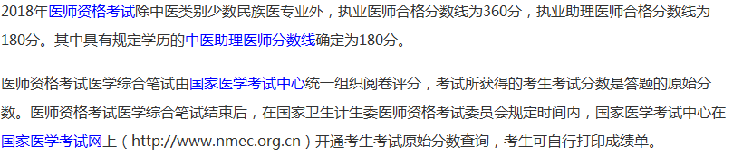 重慶市2018年中醫(yī)醫(yī)師資格考試分?jǐn)?shù)線公布了嗎？