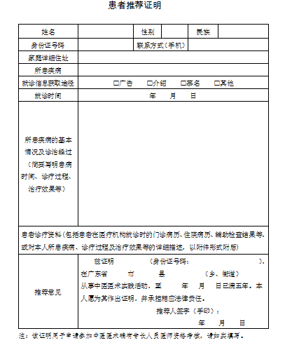 中醫(yī)醫(yī)術實踐證明材料、患者推薦表如何填寫