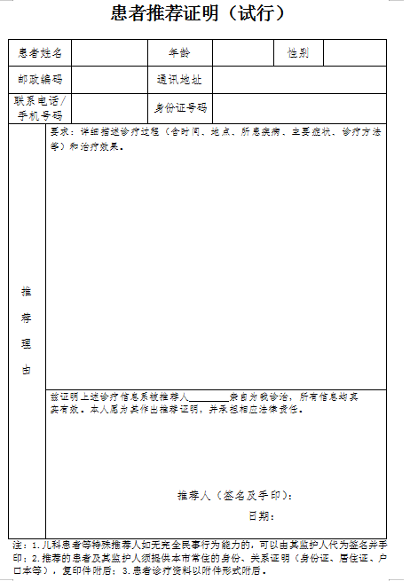 中醫(yī)醫(yī)術(shù)確有專長(zhǎng)醫(yī)師資格患者推薦證明填寫(xiě)方式（上海市）