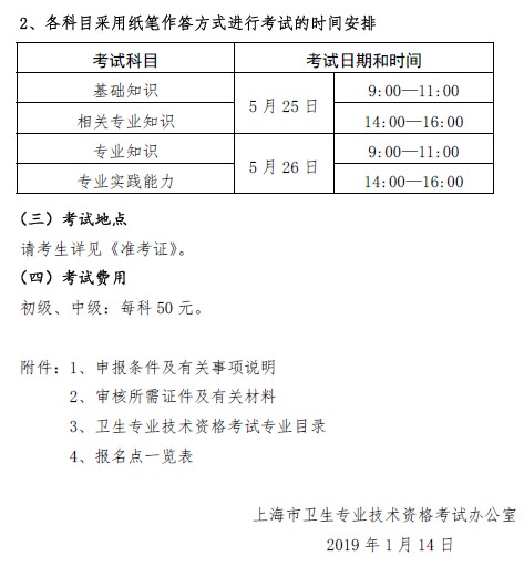 上?？键c(diǎn)2019年衛(wèi)生資格考試時(shí)間