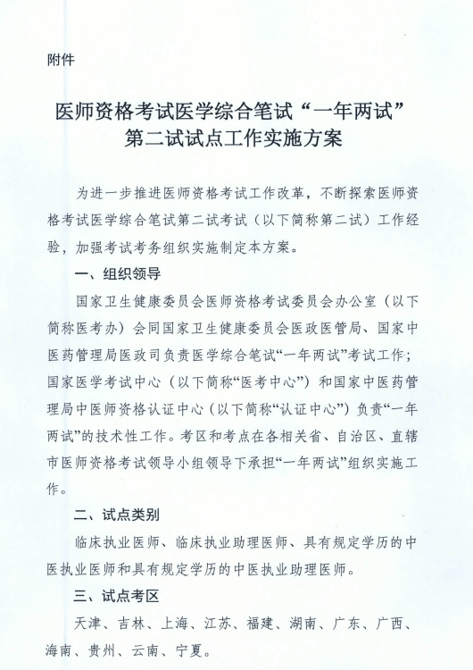 國家衛(wèi)健委關(guān)于在天津等12個考區(qū)開展“一年兩試”試點工作的通知！