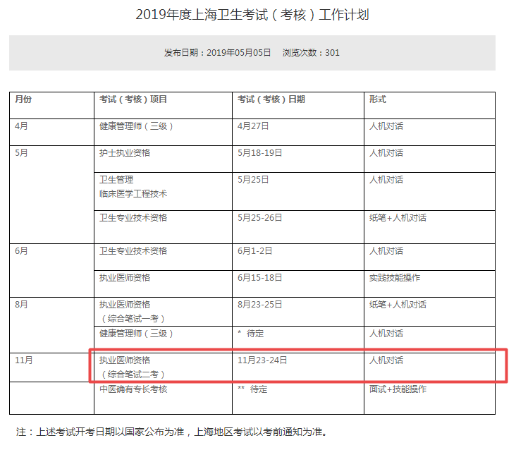 上海市2019年臨床執(zhí)業(yè)醫(yī)師筆試二試考試時(shí)間