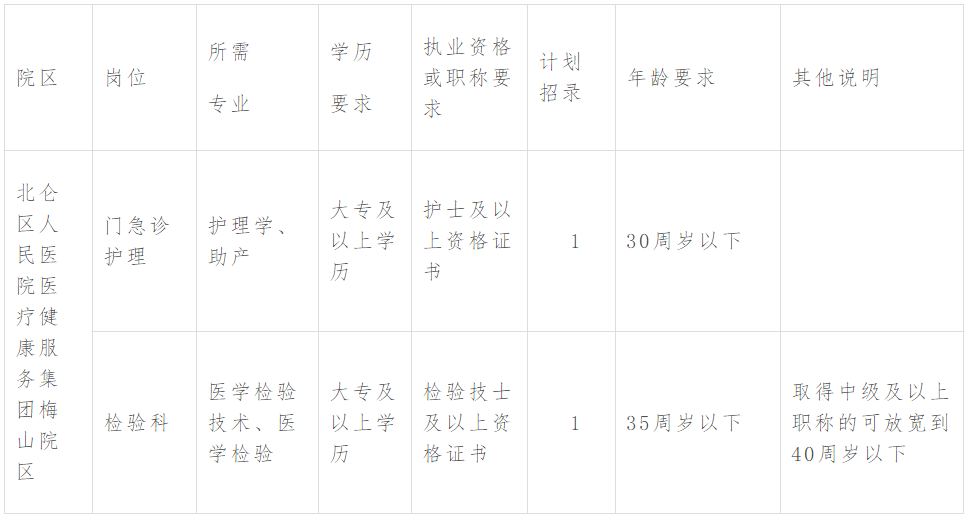 2021年度浙江省寧波市北侖區(qū)人民醫(yī)院醫(yī)療健康服務(wù)集團(tuán)梅山院區(qū)招聘醫(yī)療崗崗位計劃表