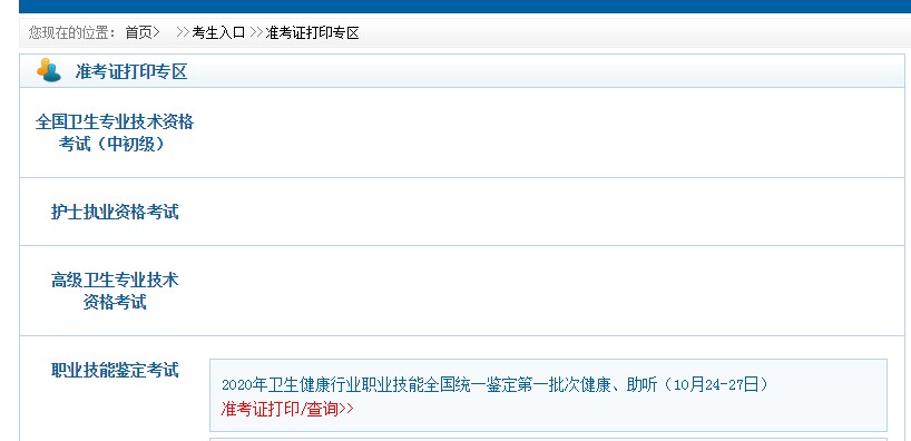 中國衛(wèi)生人才網(wǎng)2021衛(wèi)生專業(yè)技術資格考試準考證打印入口